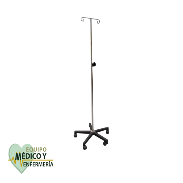 Porta Sueros Rodable Base Pentapie de Plástico / Cromado